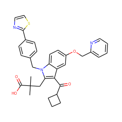 CC(C)(Cc1c(C(=O)C2CCC2)c2cc(OCc3ccccn3)ccc2n1Cc1ccc(-c2nccs2)cc1)C(=O)O ZINC000042921194
