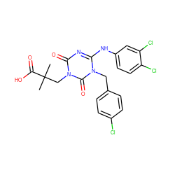 CC(C)(Cn1c(=O)nc(Nc2ccc(Cl)c(Cl)c2)n(Cc2ccc(Cl)cc2)c1=O)C(=O)O ZINC000200514605