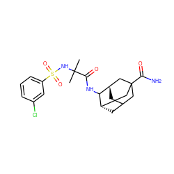 CC(C)(NS(=O)(=O)c1cccc(Cl)c1)C(=O)NC1[C@H]2CC3C[C@H]1CC(C(N)=O)(C3)C2 ZINC000148628691