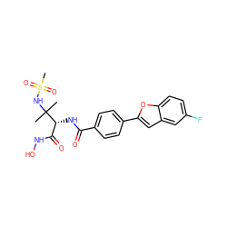 CC(C)(NS(C)(=O)=O)[C@H](NC(=O)c1ccc(-c2cc3cc(F)ccc3o2)cc1)C(=O)NO ZINC001772574038