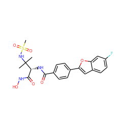 CC(C)(NS(C)(=O)=O)[C@H](NC(=O)c1ccc(-c2cc3ccc(F)cc3o2)cc1)C(=O)NO ZINC001772619187