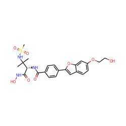 CC(C)(NS(C)(=O)=O)[C@H](NC(=O)c1ccc(-c2cc3ccc(OCCO)cc3o2)cc1)C(=O)NO ZINC001772609544