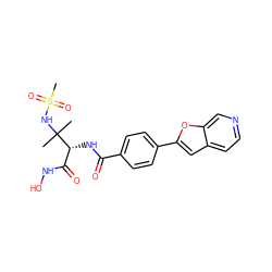 CC(C)(NS(C)(=O)=O)[C@H](NC(=O)c1ccc(-c2cc3ccncc3o2)cc1)C(=O)NO ZINC001772641087