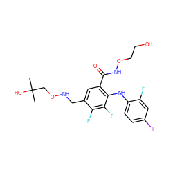 CC(C)(O)CONCc1cc(C(=O)NOCCO)c(Nc2ccc(I)cc2F)c(F)c1F ZINC000096175815