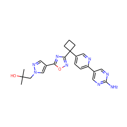 CC(C)(O)Cn1cc(-c2nc(C3(c4ccc(-c5cnc(N)nc5)nc4)CCC3)no2)cn1 ZINC000096175459