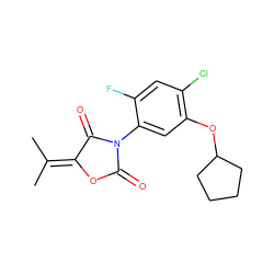 CC(C)=C1OC(=O)N(c2cc(OC3CCCC3)c(Cl)cc2F)C1=O ZINC000002585493