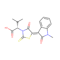 CC(C)[C@@H](C(=O)O)N1C(=O)/C(=C2/C(=O)N(C)c3ccccc32)SC1=S ZINC000001235884