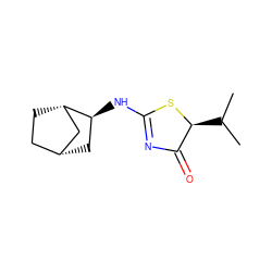 CC(C)[C@@H]1SC(N[C@H]2C[C@@H]3CC[C@H]2C3)=NC1=O ZINC000049112637