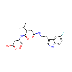 CC(C)[C@H](CC(=O)NCCc1c[nH]c2ccc(F)cc12)C(=O)N[C@H](C=O)CC(=O)O ZINC000058582681