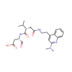 CC(C)[C@H](CC(=O)NCCc1cc(N(C)C)nc2ccccc12)C(=O)N[C@H](C=O)CC(=O)O ZINC000058581277