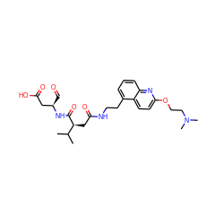 CC(C)[C@H](CC(=O)NCCc1cccc2nc(OCCN(C)C)ccc12)C(=O)N[C@H](C=O)CC(=O)O ZINC000058581274