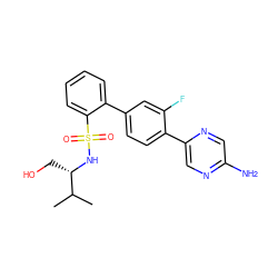 CC(C)[C@H](CO)NS(=O)(=O)c1ccccc1-c1ccc(-c2cnc(N)cn2)c(F)c1 ZINC000212169496
