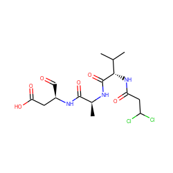 CC(C)[C@H](NC(=O)CC(Cl)Cl)C(=O)N[C@@H](C)C(=O)N[C@H](C=O)CC(=O)O ZINC000026403426