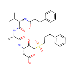 CC(C)[C@H](NC(=O)CCc1ccccc1)C(=O)N[C@@H](C)C(=O)N[C@@H](CC(=O)O)C(=O)CS(=O)(=O)CCCc1ccccc1 ZINC000029571602