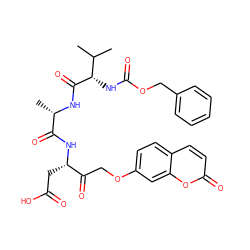 CC(C)[C@H](NC(=O)OCc1ccccc1)C(=O)N[C@@H](C)C(=O)N[C@@H](CC(=O)O)C(=O)COc1ccc2ccc(=O)oc2c1 ZINC000026995120