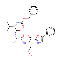 CC(C)[C@H](NC(=O)OCc1ccccc1)C(=O)N[C@@H](C)C(=O)N[C@@H](CC(=O)O)C(=O)c1ncc(-c2ccccc2)o1 ZINC000027076820