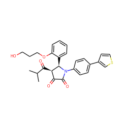 CC(C)C(=O)[C@@H]1C(=O)C(=O)N(c2ccc(-c3ccsc3)cc2)[C@@H]1c1ccccc1OCCCO ZINC000169696150