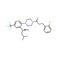 CC(C)C[C@H](N)c1cc(C(F)(F)F)ccc1N1CCN(C(=O)CCc2ccccc2Cl)CC1 ZINC000036285392