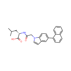 CC(C)C[C@H](NC(=O)Cn1ccc2cc(-c3cccc4ccccc34)ccc21)C(=O)O ZINC000299831116