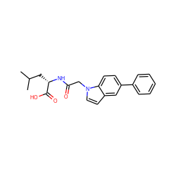 CC(C)C[C@H](NC(=O)Cn1ccc2cc(-c3ccccc3)ccc21)C(=O)O ZINC000299835239