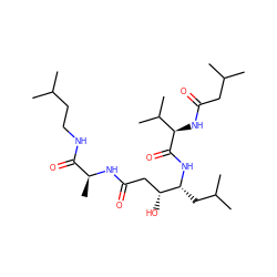 CC(C)CCNC(=O)[C@H](C)NC(=O)C[C@@H](O)[C@@H](CC(C)C)NC(=O)[C@H](NC(=O)CC(C)C)C(C)C ZINC000026505248