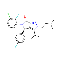 CC(C)CCn1nc2c(c1C(C)C)[C@@H](c1ccc(F)cc1)N(c1cccc(Cl)c1F)C2=O ZINC000206107149