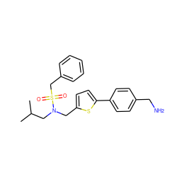 CC(C)CN(Cc1ccc(-c2ccc(CN)cc2)s1)S(=O)(=O)Cc1ccccc1 ZINC000169341933
