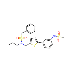 CC(C)CN(Cc1ccc(-c2cccc(NS(C)(=O)=O)c2)s1)S(=O)(=O)Cc1ccccc1 ZINC000169341930