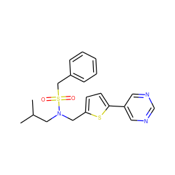 CC(C)CN(Cc1ccc(-c2cncnc2)s1)S(=O)(=O)Cc1ccccc1 ZINC000169341937