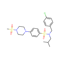 CC(C)CN(Cc1ccc(Cl)cc1)S(=O)(=O)c1ccc(N2CCN(S(C)(=O)=O)CC2)cc1 ZINC000145493111