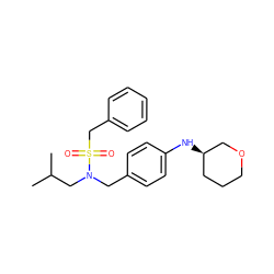 CC(C)CN(Cc1ccc(N[C@@H]2CCCOC2)cc1)S(=O)(=O)Cc1ccccc1 ZINC000147292766