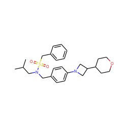 CC(C)CN(Cc1ccc(N2CC(C3CCOCC3)C2)cc1)S(=O)(=O)Cc1ccccc1 ZINC000147269335