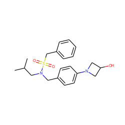 CC(C)CN(Cc1ccc(N2CC(O)C2)cc1)S(=O)(=O)Cc1ccccc1 ZINC000147263359