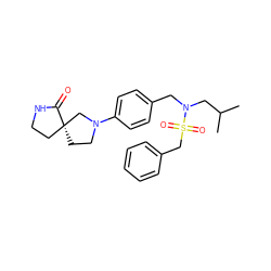 CC(C)CN(Cc1ccc(N2CC[C@@]3(CCNC3=O)C2)cc1)S(=O)(=O)Cc1ccccc1 ZINC000147293199