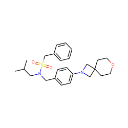 CC(C)CN(Cc1ccc(N2CC3(CCOCC3)C2)cc1)S(=O)(=O)Cc1ccccc1 ZINC000147292066