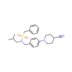 CC(C)CN(Cc1ccc(N2CCC(C#N)CC2)cc1)S(=O)(=O)Cc1ccccc1 ZINC000224301527