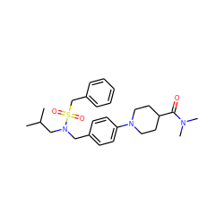 CC(C)CN(Cc1ccc(N2CCC(C(=O)N(C)C)CC2)cc1)S(=O)(=O)Cc1ccccc1 ZINC000224301212