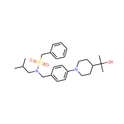CC(C)CN(Cc1ccc(N2CCC(C(C)(C)O)CC2)cc1)S(=O)(=O)Cc1ccccc1 ZINC000147268871