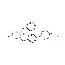 CC(C)CN(Cc1ccc(N2CCC(CO)CC2)cc1)S(=O)(=O)Cc1ccccc1 ZINC000224301846