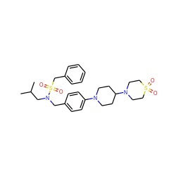 CC(C)CN(Cc1ccc(N2CCC(N3CCS(=O)(=O)CC3)CC2)cc1)S(=O)(=O)Cc1ccccc1 ZINC000147290627