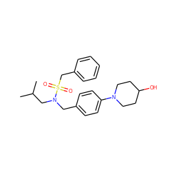 CC(C)CN(Cc1ccc(N2CCC(O)CC2)cc1)S(=O)(=O)Cc1ccccc1 ZINC000147279517