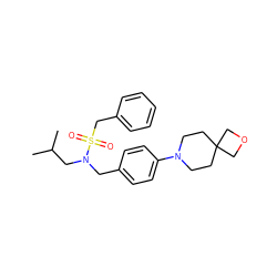 CC(C)CN(Cc1ccc(N2CCC3(CC2)COC3)cc1)S(=O)(=O)Cc1ccccc1 ZINC000147267688