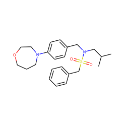 CC(C)CN(Cc1ccc(N2CCCOCC2)cc1)S(=O)(=O)Cc1ccccc1 ZINC000147278197