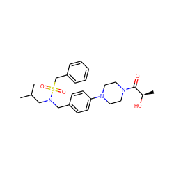 CC(C)CN(Cc1ccc(N2CCN(C(=O)[C@@H](C)O)CC2)cc1)S(=O)(=O)Cc1ccccc1 ZINC000147266017