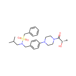 CC(C)CN(Cc1ccc(N2CCN(C(=O)[C@H](C)O)CC2)cc1)S(=O)(=O)Cc1ccccc1 ZINC000147266698