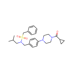 CC(C)CN(Cc1ccc(N2CCN(C(=O)C3CC3)CC2)cc1)S(=O)(=O)Cc1ccccc1 ZINC000144022791
