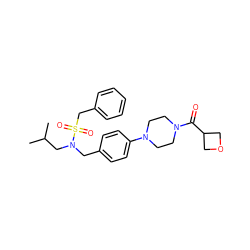 CC(C)CN(Cc1ccc(N2CCN(C(=O)C3COC3)CC2)cc1)S(=O)(=O)Cc1ccccc1 ZINC000147288232