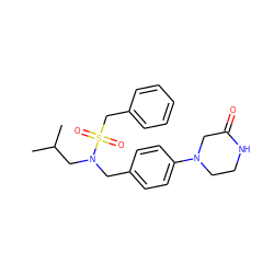 CC(C)CN(Cc1ccc(N2CCNC(=O)C2)cc1)S(=O)(=O)Cc1ccccc1 ZINC000224297944