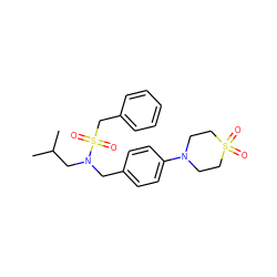 CC(C)CN(Cc1ccc(N2CCS(=O)(=O)CC2)cc1)S(=O)(=O)Cc1ccccc1 ZINC000224296928