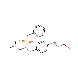 CC(C)CN(Cc1ccc(NCCO)cc1)S(=O)(=O)Cc1ccccc1 ZINC000224303660